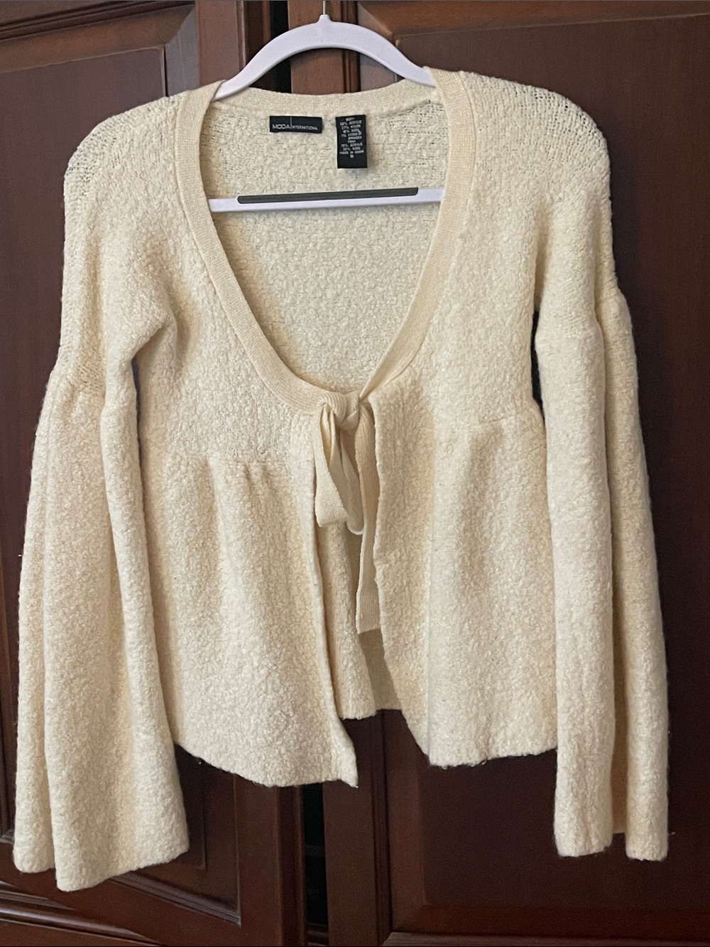 Moda International Cream Tie-Front Bouclé Cardigan Sweater